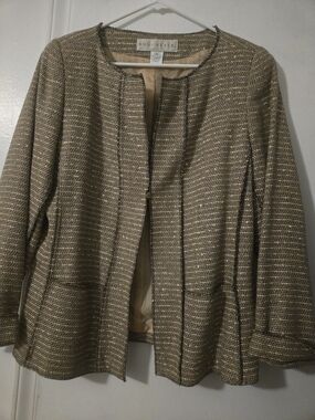Doncaster Beige-Brown Textured Open Front Blazer